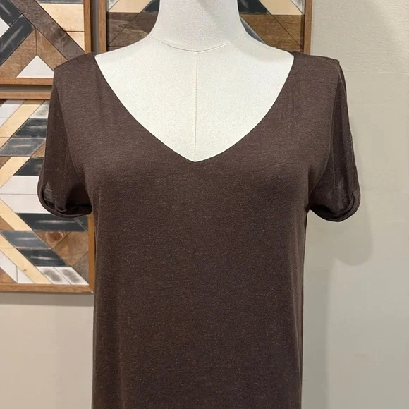 Ralph Lauren V-Neck Jersey Wool Modal Dark Brown Short Sleeve Dress Small NWT - Picture 2 of 10